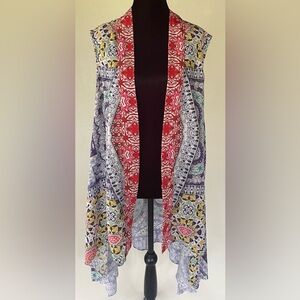 Hemant & Nandita Women’s Multicolor Mixed Print Open Tunic Size 1X Boho Hippie